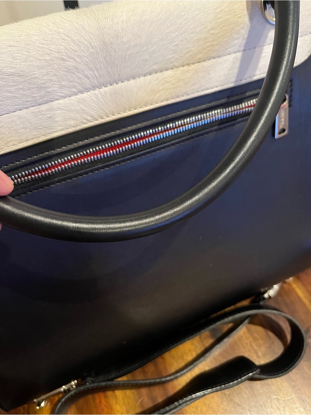 Celine Trapeze Pony HairTricolor Leather Satchel in Black, White & Red - Picture 10 of 12